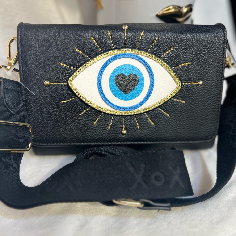 Betsey Johnson Black Crossbody Bag with Blue & White Eye Motif - Picture 5 of 13